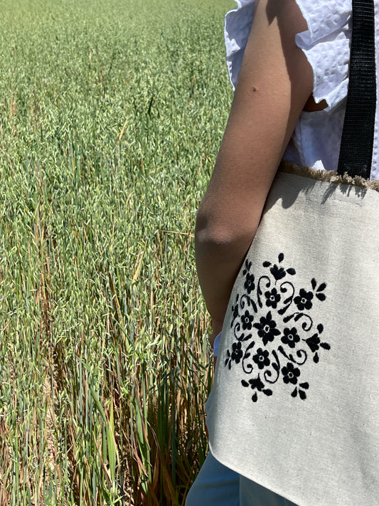 Bolso flores negras (lona)